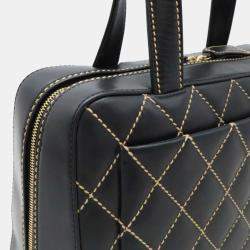 Pre Owned Chanel Wild Stitch Coco Mark Black Leather Handbag