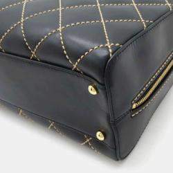 Pre Owned Chanel Wild Stitch Coco Mark Black Leather Handbag