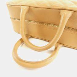 Pre Owned Chanel CC Beige Grained Leather Boston Bag
