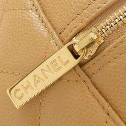 Pre Owned Chanel CC Beige Grained Leather Boston Bag