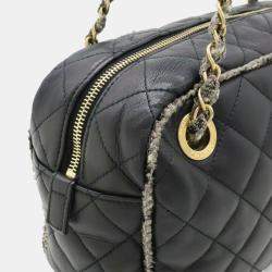 Pre Owned Chanel Matelasse Coco Mark Black Lambskin and Tweed Shoulder Bag