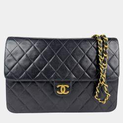 Pre Owned Chanel Black Lambskin Shoulder Bag