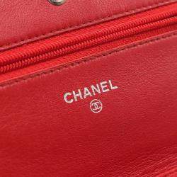Pre Owned Chanel CC Red Grained Calfskin Wallet On Chain