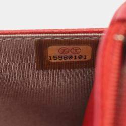 Pre Owned Chanel CC Red Grained Calfskin Wallet On Chain