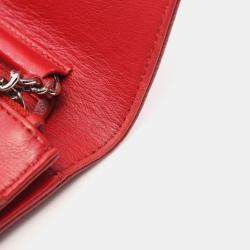 Pre Owned Chanel CC Red Grained Calfskin Wallet On Chain