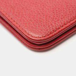 Pre Owned Chanel CC Red Grained Calfskin Wallet On Chain