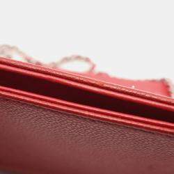 Pre Owned Chanel CC Red Grained Calfskin Wallet On Chain