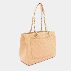 Pre Owned Chanel Matelasse Grand GST Beige Calfskin Tote Bag