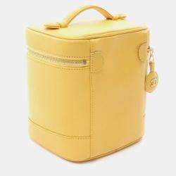 Pre Owned Chanel Coco Mark Yellow Grained Calfskin Handbag