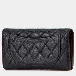Pre Owned Chanel Black CC Quilted Caviar Long Wallet