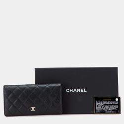 Pre Owned Chanel Black CC Quilted Caviar Long Wallet