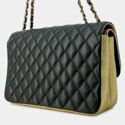 Pre Owned Chanel Black Medium Quilted Metallic Lambskin CC Chic Double Flap