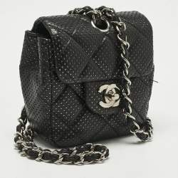 Pre Owned Chanel Black Perforated Quilted Leather Mini CC Flap Crossbody Bag
