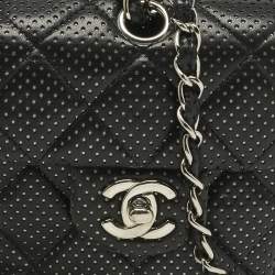 Pre Owned Chanel Black Perforated Quilted Leather Mini CC Flap Crossbody Bag