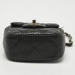 Pre Owned Chanel Black Perforated Quilted Leather Mini CC Flap Crossbody Bag