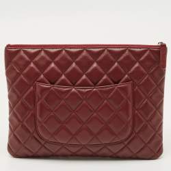 Pre Owned Chanel Burgundy Quilted Leather Medium O Case Clutch