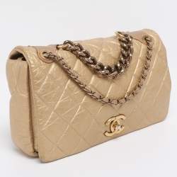 Pre Owned Chanel Gold Quilted Aged Calf Leather Paris-Bombay Pondichery Flap bag
