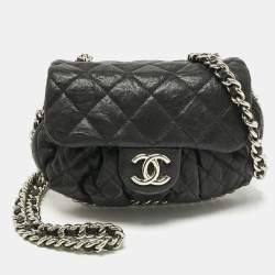 Pre Owned Chanel Black Quilted Aged Leather Chain Around Crossbody Bag