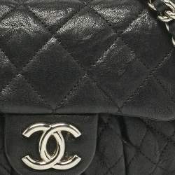 Pre Owned Chanel Black Quilted Aged Leather Chain Around Crossbody Bag