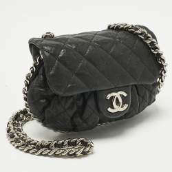 Pre Owned Chanel Black Quilted Aged Leather Chain Around Crossbody Bag