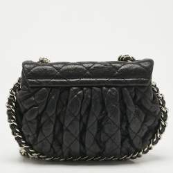 Pre Owned Chanel Black Quilted Aged Leather Chain Around Crossbody Bag