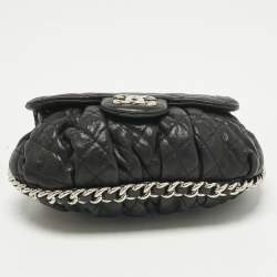 Pre Owned Chanel Black Quilted Aged Leather Chain Around Crossbody Bag