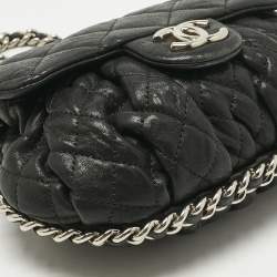 Pre Owned Chanel Black Quilted Aged Leather Chain Around Crossbody Bag