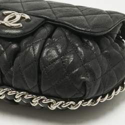 Pre Owned Chanel Black Quilted Aged Leather Chain Around Crossbody Bag