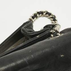 Pre Owned Chanel Black Quilted Aged Leather Chain Around Crossbody Bag
