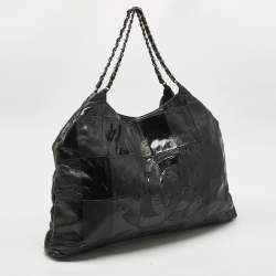 Pre Owned Chanel Black Leather and Patent Leather Large Patchwork Brooklyn Cabas Tote
