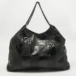 Pre Owned Chanel Black Leather and Patent Leather Large Patchwork Brooklyn Cabas Tote