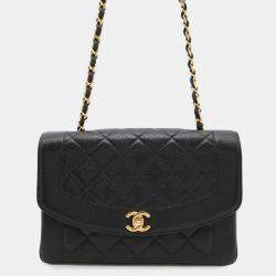 Pre Owned Chanel Diana Black Caviar Leather 25 Chain Shoulder Bag
