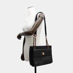 Pre Owned Chanel CC Logo Black Caviar Leather Chain Tote Bag