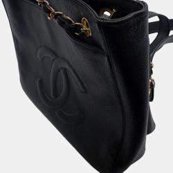 Pre Owned Chanel CC Logo Black Caviar Leather Chain Tote Bag