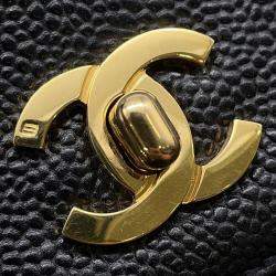 Pre Owned Chanel CC Logo Black Caviar Leather Chain Tote Bag