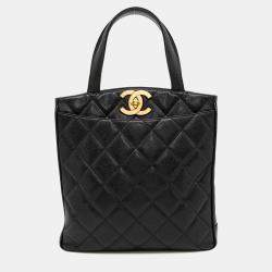Pre Owned Chanel Deca Coco Black Caviar Leather Tote Bag