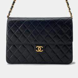 Pre Owned Chanel Pushlock Black Lambskin Chain Shoulder Bag