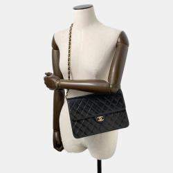 Pre Owned Chanel Pushlock Black Lambskin Chain Shoulder Bag