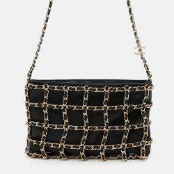Pre Owned Chanel CC Chain Black Lambskin Shoulder Bag