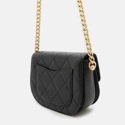 Pre Owned Chanel Matelasse Chain Shoulder Bag Black Lambskin