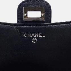 Pre Owned Chanel Chevron 2.55 Black Lambskin Shoulder Bag
