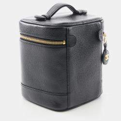 Pre Owned Chanel Cc Logo Vanity Handbag Calfskin Black Ghw Coco