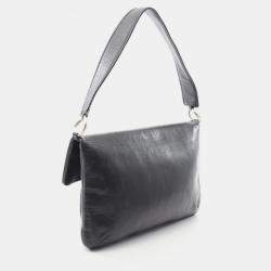 Pre Owned Chanel 2.55 Chocolate Bar Shoulder Handbag Leather Black Shw