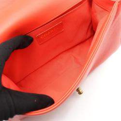 Pre Owned Chanel Boy Chevron Red Lambskin Leather Shoulder Bag