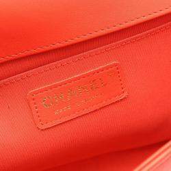 Pre Owned Chanel Boy Chevron Red Lambskin Leather Shoulder Bag