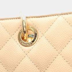 Pre Owned Chanel Matelasse Grand Shopping Gst Chain Tote Bag A50995 Leather Beige Ghw