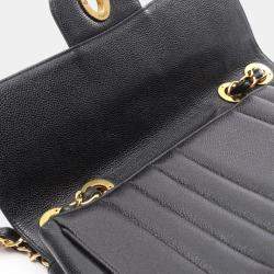 Pre Owned Chanel Mademoiselle Jumbo CC Calfskin Black Chain Shoulder Bag 