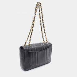 Pre Owned Chanel Mademoiselle Jumbo CC Calfskin Black Chain Shoulder Bag 