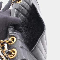 Pre Owned Chanel Mademoiselle Jumbo CC Calfskin Black Chain Shoulder Bag 