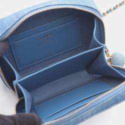 Pre Owned Chanel Matelasse Chain Shoulder Bag Denim Blue Ghw